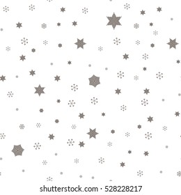 Falling snow. Seamless winter background with snowflakes. Snowfall on a white background.