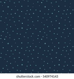 Falling snow. Seamless winter background with snowflakes. Snowfall on a dark background
