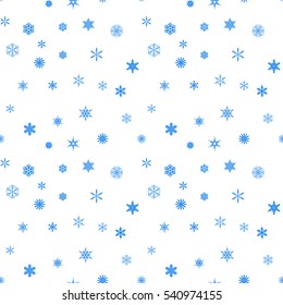 Falling snow. Seamless winter background with snowflakes. Snowfall on a white background
