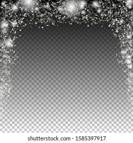 Falling snow or snowflakes. Isolated on transparent background. Winter decorative element for the design of postcards, pages, flyers, booklets/ Vector illustration. EPS10
