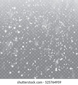 Falling Snow with Snowflakes on Transparent Background | Winter Snowfall Vector Illustration