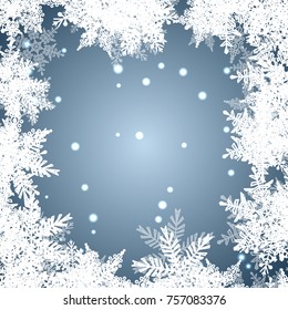 Falling snow. Snowflakes, snowfall. Celebration Banner for Christmas and New Year . Winter backdrop.