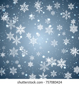 Falling snow. Snowflakes, snowfall. Celebration Banner for Christmas and New Year . Winter backdrop.