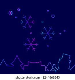 Falling Snow, Snowflakes Vector Line Icon. Christmas and New Year Gradient Symbol, Pictogram, Sign. Dark Blue Background. Light Abstract Geometric Background. Related Bottom Border