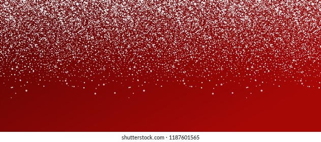 Falling snow and snowflaks. Winter background. White snow on red background. Christmas background. White snowflakes flying in the air