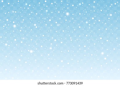 Falling snow with sparkle isolated on blue transparent background. Christmas and New Year decoration. Vector illustration