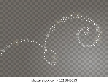 Falling snow spiral on a transparent background. Abstract snowflake background for your Christmas design. Vector illustration