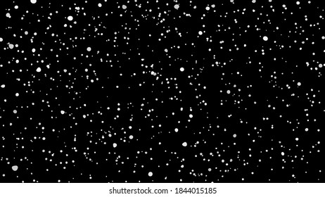 Falling snow texture isolated on black background. Vector illustration