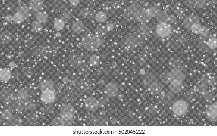 Falling snow texture on transparent background. Vector illustration