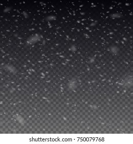 Falling snow texture. Winter background. Vector transparent effect