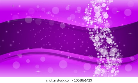 Falling snow with ultra violet snowflakes. New Year backdrop. Winter frame for flyer, gift card, invitation, business offer and ad. Christmas trendy background. Holiday snowy banner with falling snow