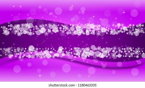 Falling snow with ultra violet snowflakes. New Year backdrop. Winter frame for flyer, gift card, invitation, business offer and ad. Christmas trendy background. Holiday snowy banner with falling snow