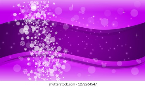 Falling snow with ultra violet snowflakes. New Year backdrop. Winter frame for gift coupons, vouchers, ads, party events. Christmas trendy background. Holiday snowy banner with falling snow