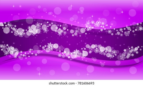 Falling snow with ultra violet snowflakes. New Year backdrop. Winter border for gift coupons, vouchers, ads, party events. Christmas trendy background. Holiday snowy banner with falling snow