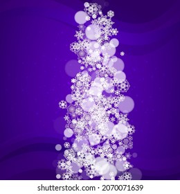 Falling snow with ultraviolet snowflakes. New Year snowy backdrop. Winter border for gift coupons, vouchers, ads, party events. Christmas trendy background. Holiday banner with falling snow
