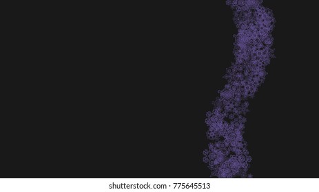 Falling snow with ultraviolet snowflakes. New Year frosty backdrop. Winter border for flyer, gift card, party invite, retail offer and ad. Christmas trendy background. Holiday banner with falling snow