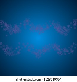 Falling snow with ultraviolet snowflakes. Winter frame for flyer, gift card, invitation, business offer and ad. Christmas trendy background. Xmas banner with falling snow. New Year snowy backdrop