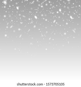 Falling snow vector background. Christmas decoration background with snoflakes. Magic snowfall winter effect.