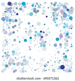 Falling Snow Vector Confetti. Christmas, Birthday, New Year Festive Frame. Cold Weather Background. Rich, Shiny Blue or Silver Confetti Dust Glitter. Holiday Decoration, Snowfall at Night. Jolly Mood.