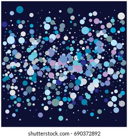 Falling Snow Vector Confetti. Christmas, Birthday, New Year Festive Frame. Cold Weather Background. Rich, Shiny Blue or Silver Confetti Dust Glitter. Holiday Decoration, Snowfall at Night. Jolly Mood.