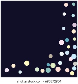 Falling Snow Vector Confetti. Christmas, Birthday, New Year Festive Frame. Cold Weather Background. Rich, Shiny Blue or Silver Confetti Dust Glitter. Holiday Decoration, Snowfall at Night. Jolly Mood.