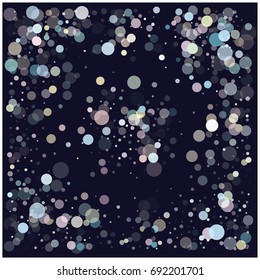 Falling Snow Vector Confetti. Christmas, Birthday, New Year Festive Frame. Cold Weather Background. Rich, Shiny Blue or Silver Confetti Dust Glitter. Holiday Decoration, Snowfall at Night. Jolly Mood.