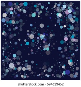 Falling Snow Vector Confetti. Christmas, Birthday, New Year Festive Frame. Cold Weather Background. Rich, Shiny Blue or Silver Confetti Dust Glitter. Holiday Decoration, Snowfall at Night. Jolly Mood.