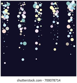 Falling Snow Vector Confetti. Christmas, Birthday, New Year Festive Frame. Cold Weather Background. Rich, Shiny Blue or Silver Confetti Dust Glitter. Holiday Decoration, Snowfall at Night. Jolly Mood.