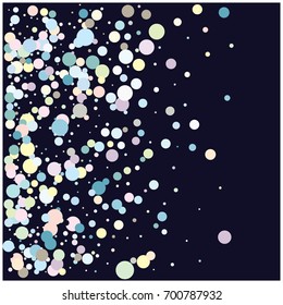 Falling Snow Vector Confetti. Christmas, Birthday, New Year Festive Frame. Cold Weather Background. Rich, Shiny Blue or Silver Confetti Dust Glitter. Holiday Decoration, Snowfall at Night. Jolly Mood.