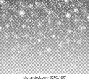 Falling snow. Vector illustration, eps10. Abstract snowflake transparent background. Fall of snow. Easy to edit, concept for web, fabric print.