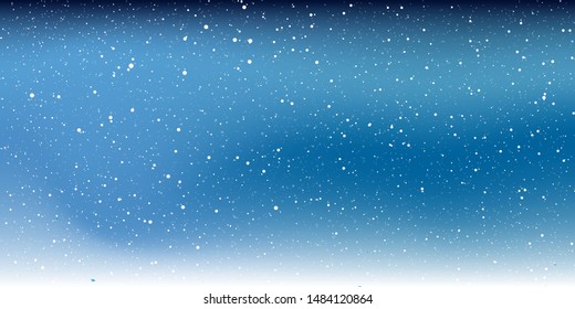 Falling snow. Vector illustration. White snowflakes on blue background. Snow Background.