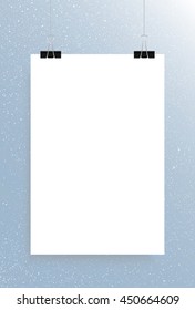 Falling snow vector. White splash on blue background. 
