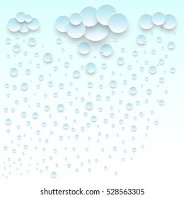 falling snow or water drops of paper effect rounded landscape design for winter or spring background