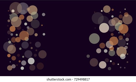 Falling Snow Winter Confetti, Festive Bokeh Lights. Celebration Winter Background, New Year, Christmas Holiday Decoration. Shining Festive Bokeh Lights, Round Snowflakes, Falling Snow Winter Confetti.