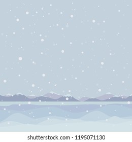 Falling snow, winter landscape. Blue winter background. Vector