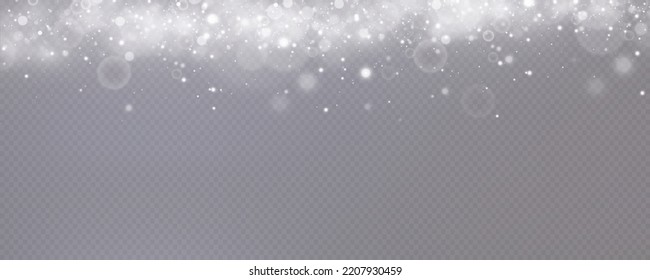 Falling snow.Christmas background.Snow blizzard.Transparent background.Light effect.
