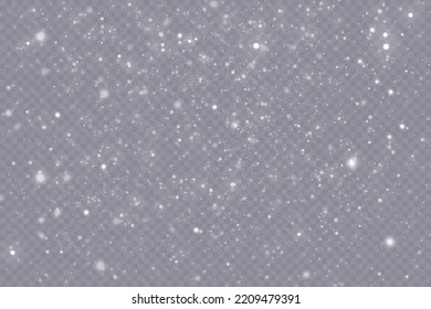 Falling snow.Christmas background.Snow blizzard.Transparent background.Light effect.