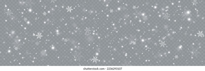 Falling snow.Christmas background.Snow blizzard.Transparent background.Light effect.