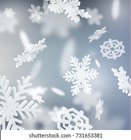 Falling snowflake winter holidays vector background. Can be used for New Year or Christmas design. EPS10