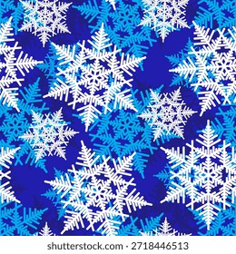 
Cayendo copos de nieve contra un cielo azul. Fondo decorativo nevado. Abstractas patrón geométrico sin fisuras en blanco y azul. Patrón de Vector.	