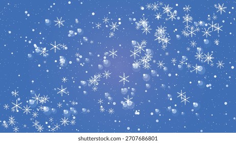 Copos de nieve cayendo sobre un fondo de gradiente azul vibrante, un país de las maravillas de invierno.