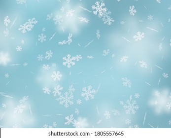 Falling snowflakes with blur effect. Winter snowy background. Vector illustration.