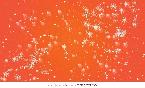 Falling snowflakes and bokeh effect on a vibrant orange gradient background Vector