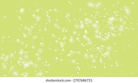 Copos de nieve que caen y fondo de luces bokeh sobre un fondo verde claro vibrante
