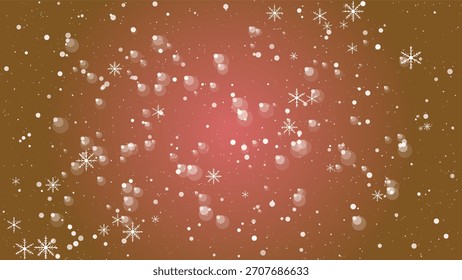 Copos de nieve que caen y luces del bokeh en un fondo caliente del gradiente, capa festiva del invierno