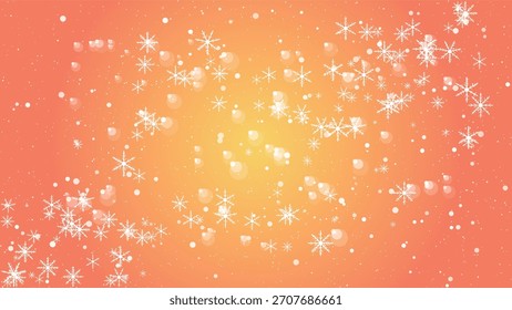 Falling snowflakes and bokeh lights on a warm gradient background, winter celebration