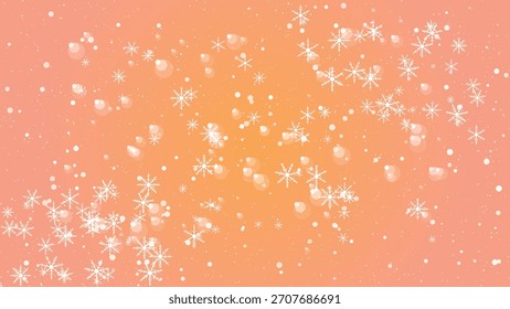 Fallende Schneeflocken und Bokeh-Lichter auf warmem Farbverlauf-Hintergrund