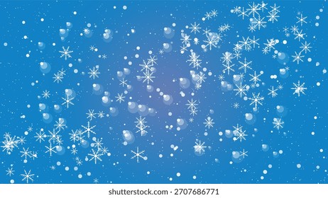 Copos de nieve que caen y luces del bokeh en un fondo azul del gradiente, escena del invierno