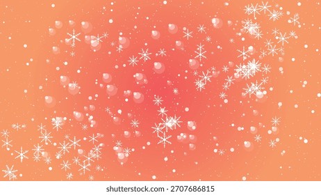 Copos de nieve que caen y luces del bokeh en un fondo caliente vibrante del gradiente