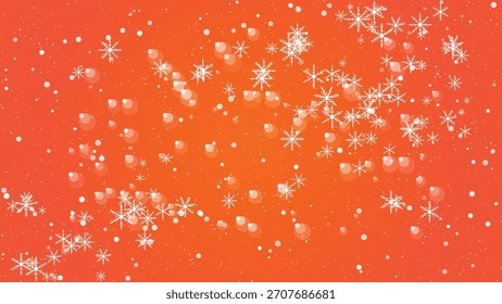 Falling snowflakes and bubbles on a vibrant orange and yellow gradient background.
